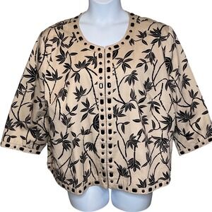 Carole Little Womens Black Bamboo Print Jacket Sz 3X Maximalist Art To Wear